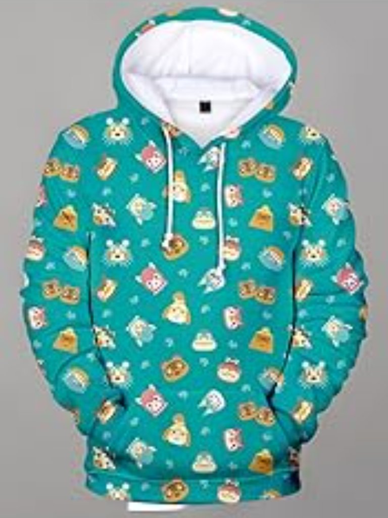 Animal Crossing All Over Print Teal Hoodie Xxl Gamercore Kidcore Nintendo
